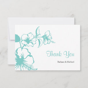 Hawaii Turquoise Hibiscus Destination Wedding Thank You Card