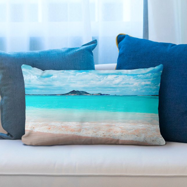 Hawaii Turquoise Ocean Sandy Beach Photo Tropical Lumbar Pillow (Creator Uploaded)