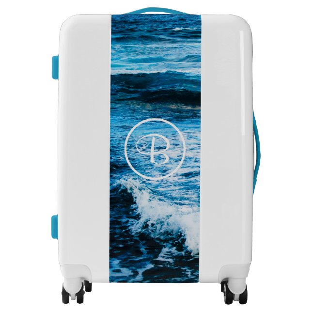 Hawaii turquoise ocean waves photo custom monogram luggage (Front)