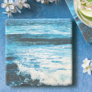 Hawaii turquoise ocean waves photo tropical modern stone coaster