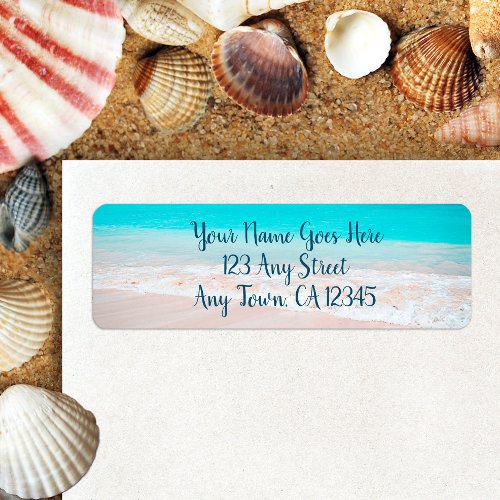 Hawaii turquoise sandy beach photo custom address label