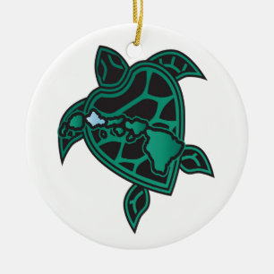 Hawaii Turtle and Hawaii Islands Ceramic Ornament