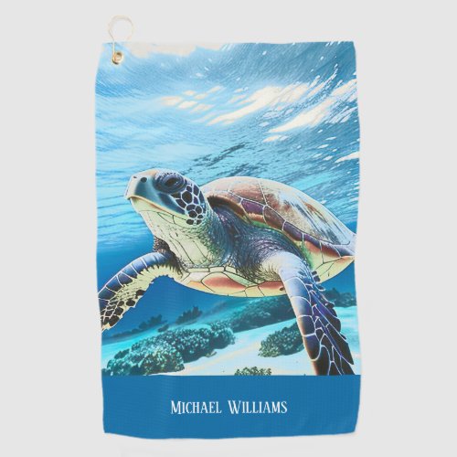 Hawaii Turtle Honu Photo Monogram Golf Towel