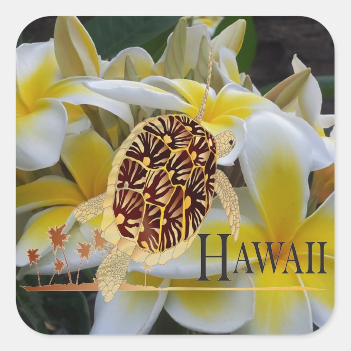 Hawaii Turtle Honu   Plumeria Flowers Stickers