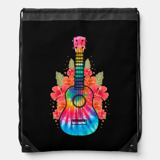 Hawaii Uke Flower Ukulele Guitar  Drawstring Bag (Front)