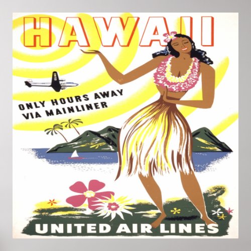 Hawaii _United Air Lines 1950 Vintage Poster