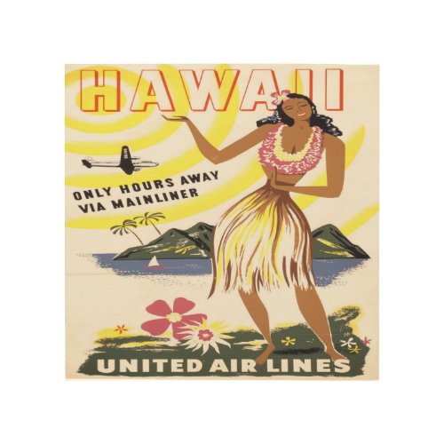 Hawaii _United Air Lines 1950 Vintage Wood Wall Art