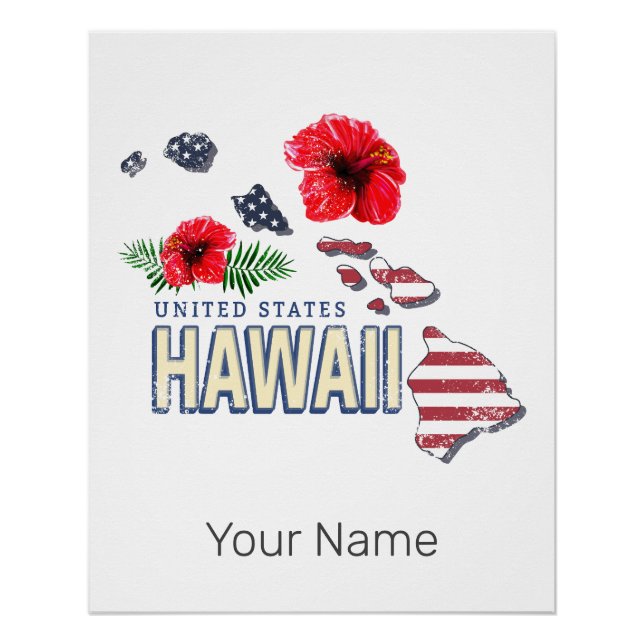 Hawaii United States Retro State Map USA Souvenir Poster (Front)