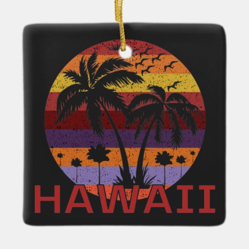 Hawaii US Vintage Palm Trees Travel Ceramic Ornament