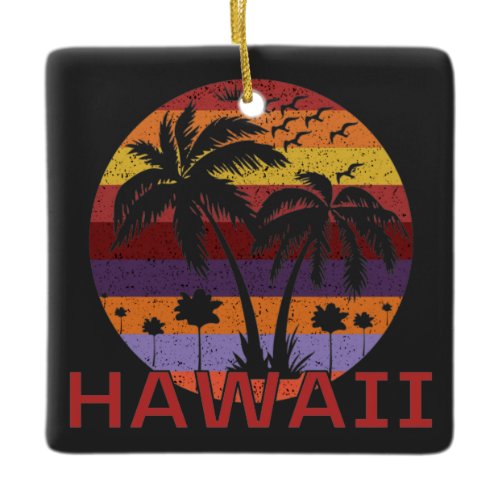 Hawaii US Vintage Palm Trees Travel Ceramic Ornament