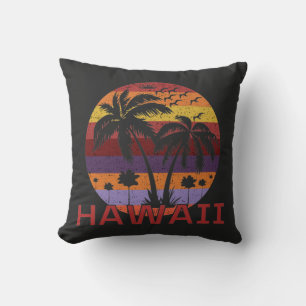Hawaii US Vintage Palm Trees Travel Throw Pillow