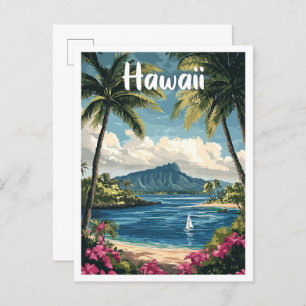 Hawaii USA Art Vintage Illustration Travel Postcard