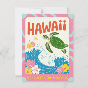 Hawaii USA Retro Sea Turtle Hibiscus Mahalo Postcard