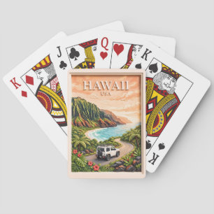 Hawaii USA Road Trip Vintage 3D Textured Landscape Poker Cards