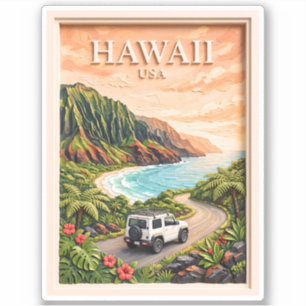 Hawaii USA Road Trip Vintage 3D Textured Landscape Sticker