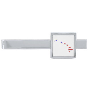 Hawaii USA silhouette state map Silver Finish Tie Clip