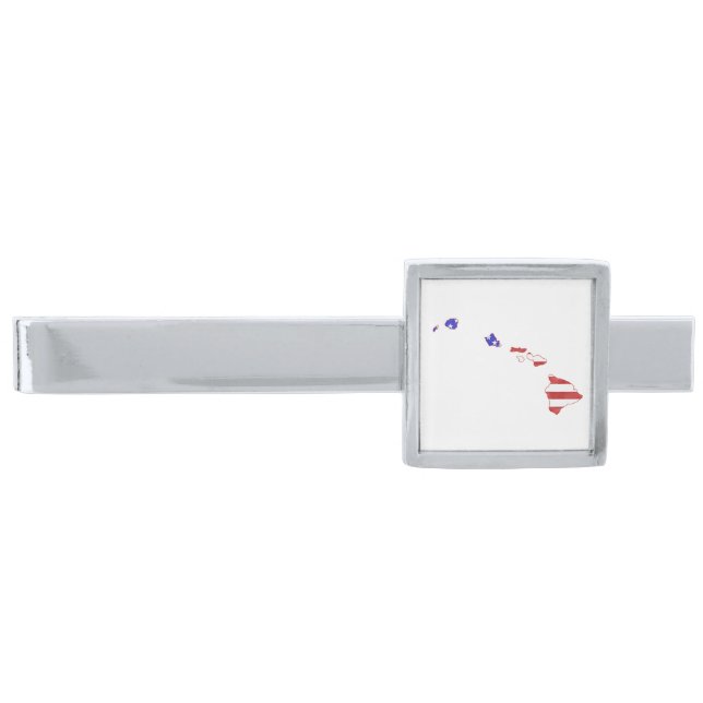 Hawaii USA silhouette state map Silver Finish Tie Clip (Front)