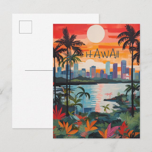 Hawaii USA Travel City Painting Aesthetic Postcard (Front/Back)