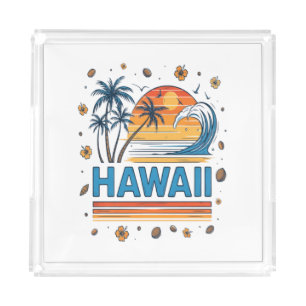 Hawaii Vacation Sunset 70S Beach Acrylic Tray