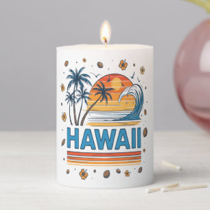 Hawaii Vacation Sunset 70S Beach Pillar Candle