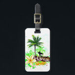 Hawaii Vacation Travel Souvenir Luggage Tag<br><div class="desc">A design perfect for Hawaii-ocean waves,  surfer,  palm tree,  plumeria flower,  flying birds..Fully customizable.</div>