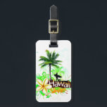 Hawaii Vacation Travel Souvenir Luggage Tag<br><div class="desc">A design perfect for Hawaii-ocean waves,  surfer,  palm tree,  plumeria flower,  flying birds..Fully customizable.</div>