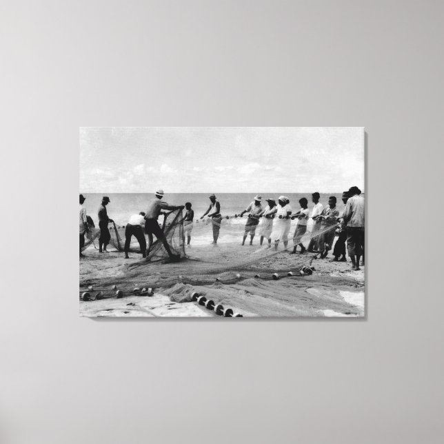 Hawaii - View of Hukilau Nets on Shore Canvas Print (Front)