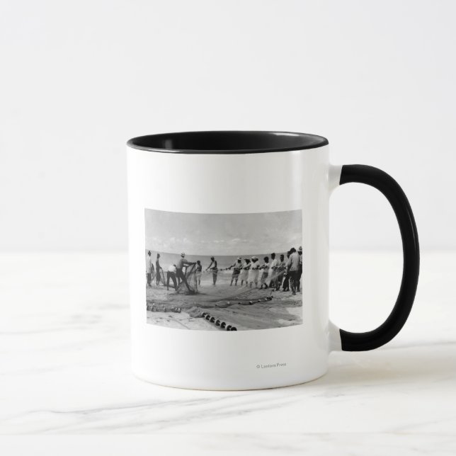 Hawaii - View of Hukilau Nets on Shore Mug (Right)