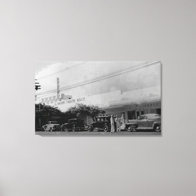 Hawaii - View of the Waikiki Theater Block Canvas Print (Front)