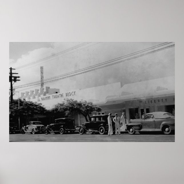 Hawaii - View of the Waikiki Theater Block Poster (Front)