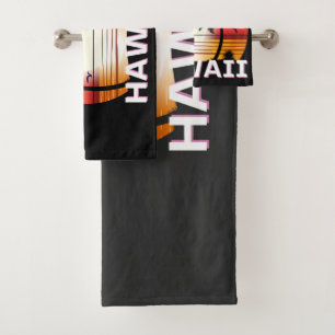 Hawaii Vintage Palm Trees Summer Beach Bath Towel Set