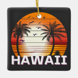 Hawaii Vintage Palm Trees Summer Beach Ceramic Ornament