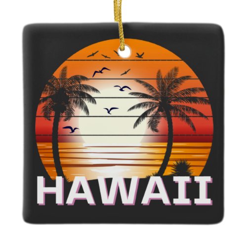 Hawaii Vintage Palm Trees Summer Beach Ceramic Ornament