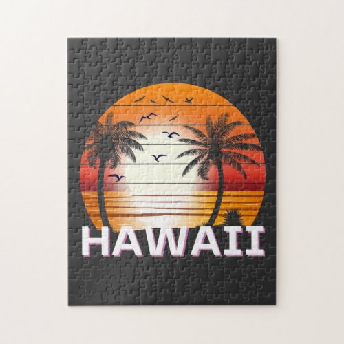 Hawaii Vintage Palm Trees Summer Beach Jigsaw Puzzle