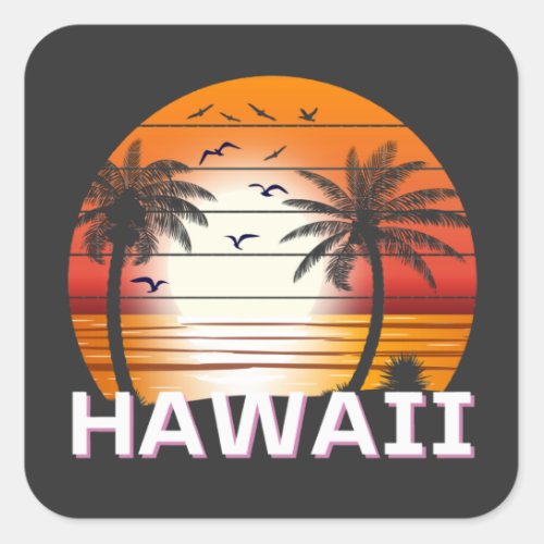 Hawaii Vintage Palm Trees Summer Beach Square Sticker