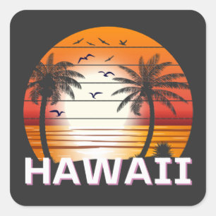 Hawaii Vintage Palm Trees Summer Beach Square Sticker