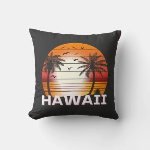 Hawaii Vintage Palm Trees Summer Beach Throw Pillow