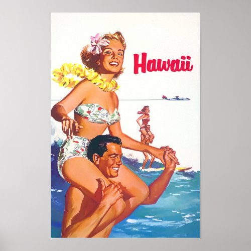 Hawaii vintage travel poster