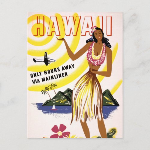 Hawaii Vintage Travel Poster Restored Postcard