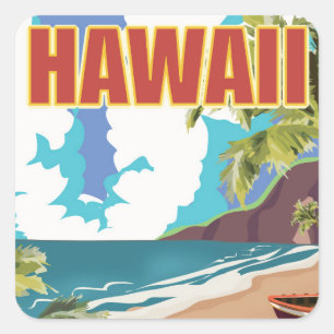 Hawaii vintage travel poster square sticker