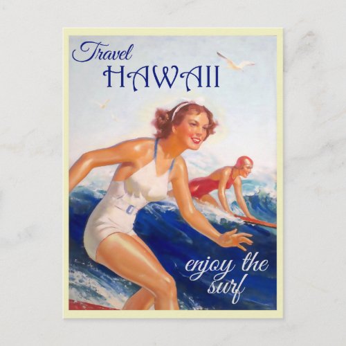 Hawaii Vintage Travel Poster Surfer Postcard