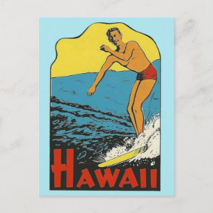 Hawaii Vintage Travel - Surfer Postcard