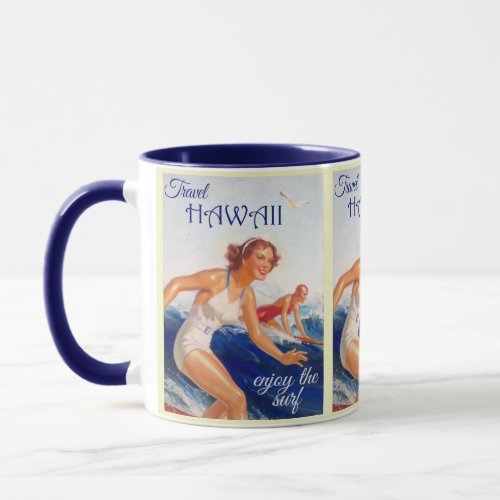 Hawaii Vintage Travel Surfing Beach Ocean Mug