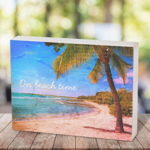 Hawaii Vintage Tropical Palm Photo On Beach Time Wooden Box Sign