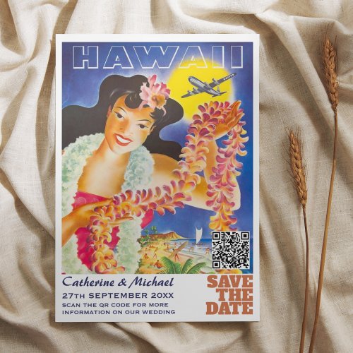 Hawaii Vintage Wedding Travel QR Code  Save The Date