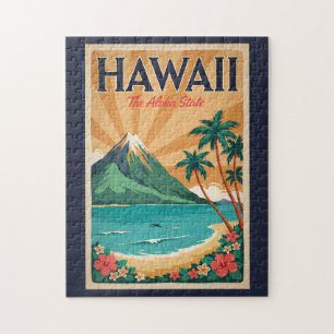 Hawaii Volcano Illustration Travel Art Vintage Jigsaw Puzzle