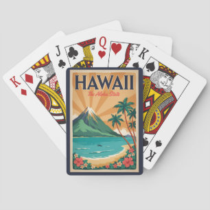 Hawaii Volcano Illustration Travel Art Vintage Poker Cards