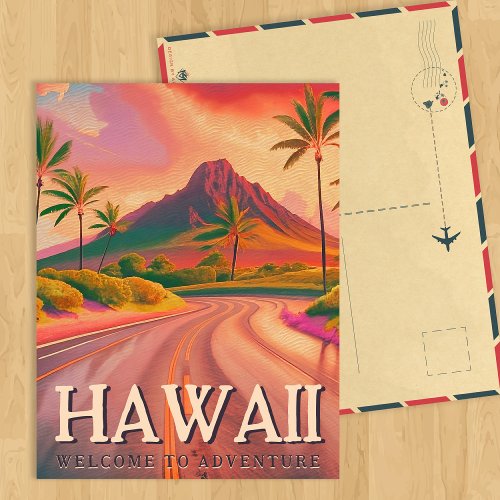 Hawaii Volcano Road Tropical Sunset Souvenirs 1960 Postcard