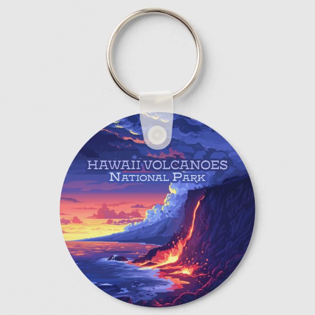 Hawaii Volcanoes National Park Big Island Retro Keychain (Front)