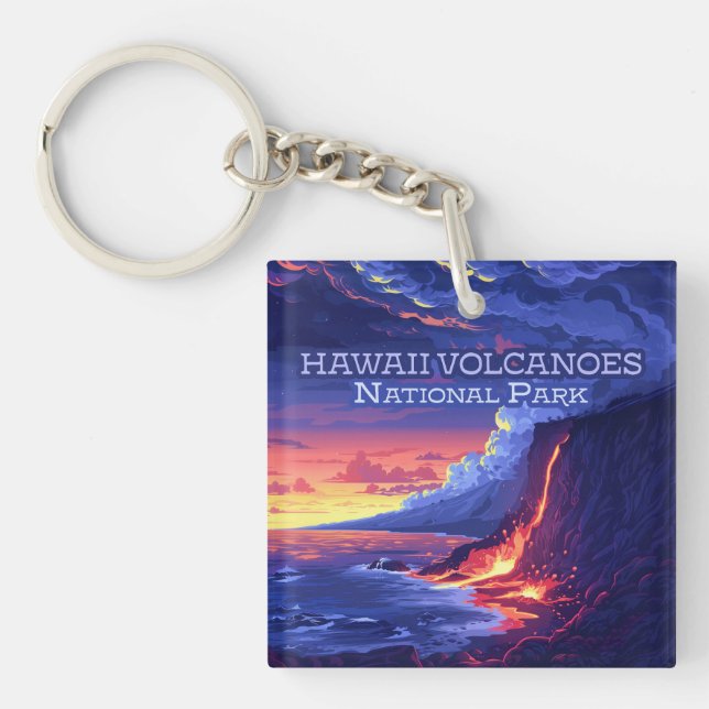 Hawaii Volcanoes National Park Big Island Retro Keychain (Front)